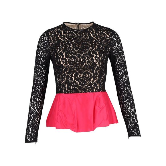 Michael Kors Collection Peplum Top in Black Viscose Lace